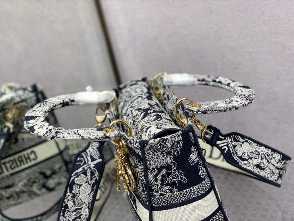 Dior M0565 Medium Lady D-Lite Bag Dark Blue Toile de Jouy - Default Title - View 6