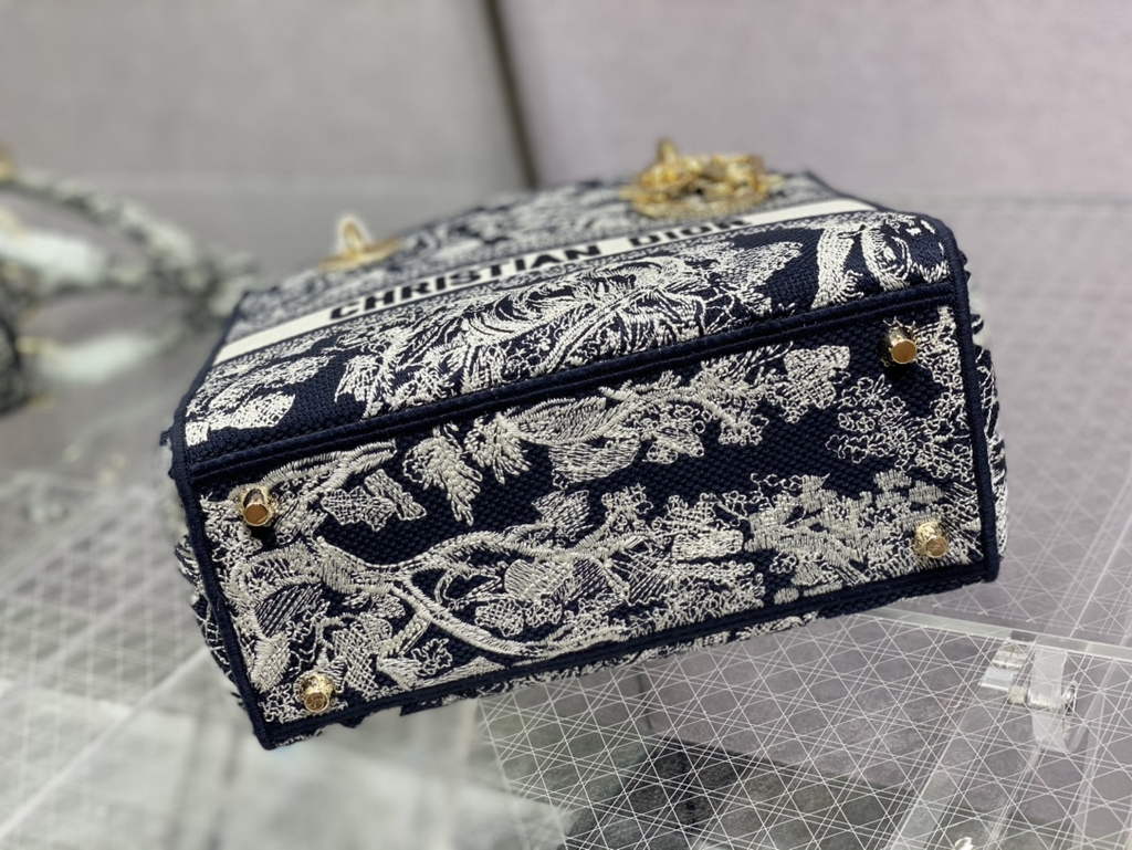 Dior M0565 Medium Lady D-Lite Bag Dark Blue Toile de Jouy - Default Title - View 7