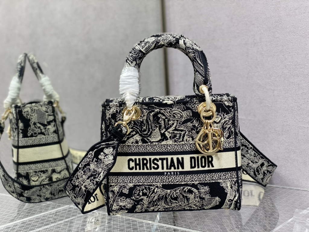 Dior M0565 Medium Lady D-Lite Bag Toile de Jouy Black - Default Title - View 1
