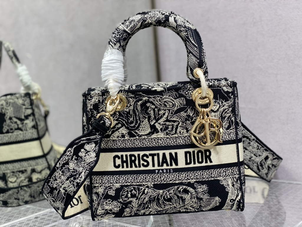 Dior M0565 Medium Lady D-Lite Bag Toile de Jouy Black - Default Title - View 2