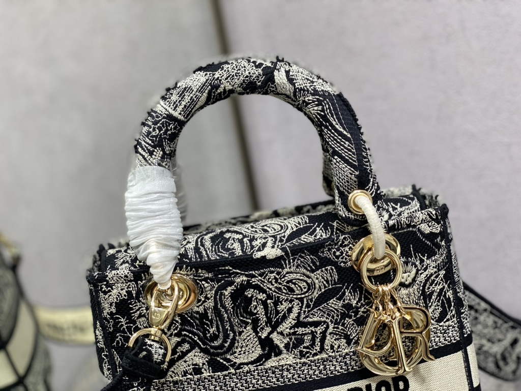 Dior M0565 Medium Lady D-Lite Bag Toile de Jouy Black - Default Title - View 3