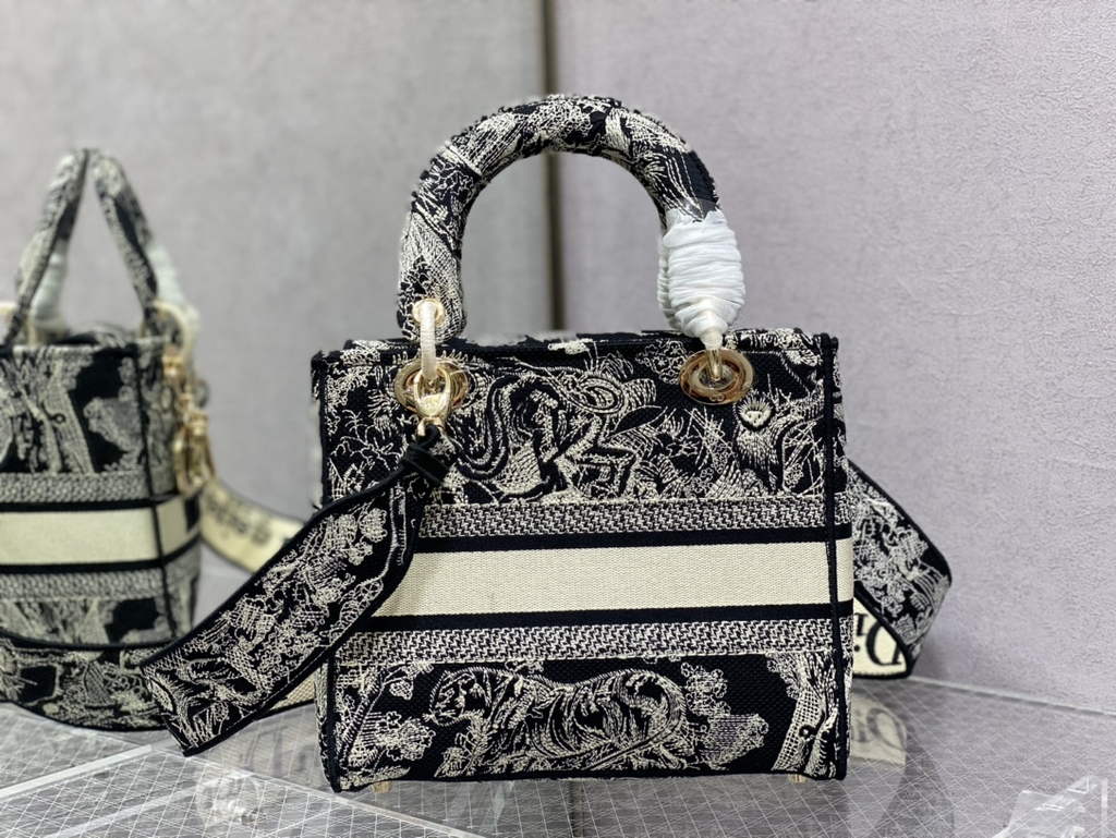 Dior M0565 Medium Lady D-Lite Bag Toile de Jouy Black - Default Title - View 4