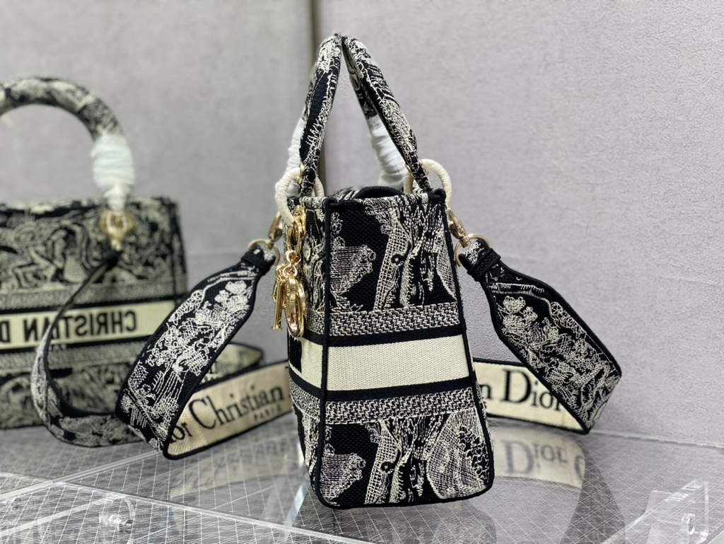 Dior M0565 Medium Lady D-Lite Bag Toile de Jouy Black - Default Title - View 5