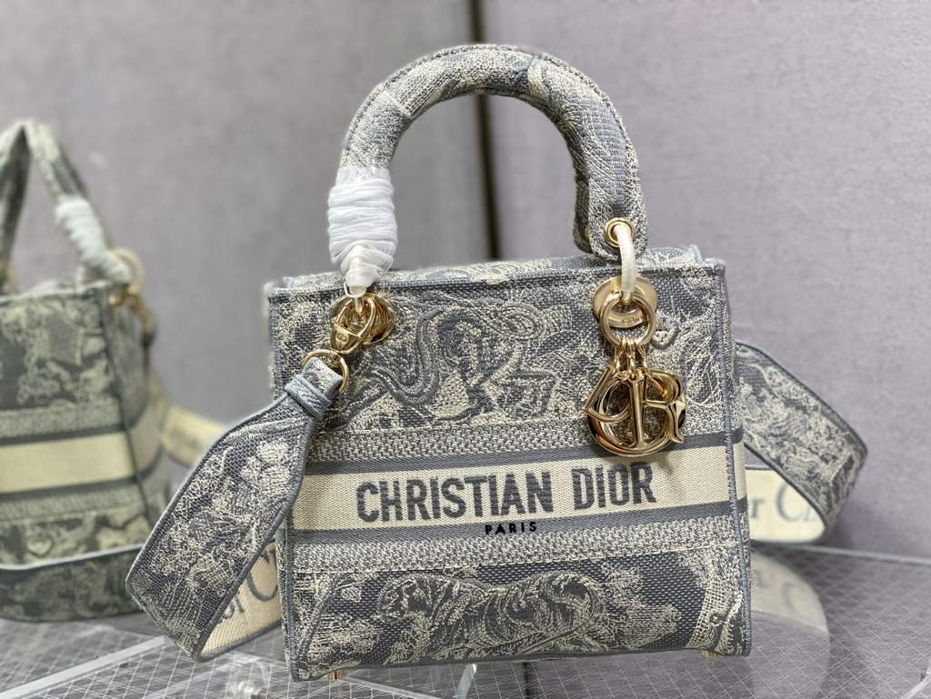 Dior M0565 Medium Lady D-Lite Bag Gray Toile de Jouy - Default Title - View 2