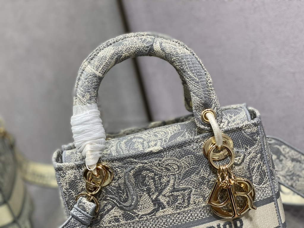 Dior M0565 Medium Lady D-Lite Bag Gray Toile de Jouy - Default Title - View 3