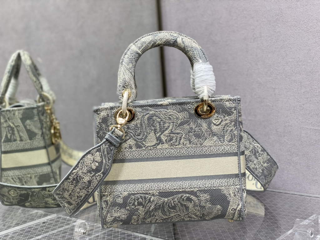 Dior M0565 Medium Lady D-Lite Bag Gray Toile de Jouy - Default Title - View 4