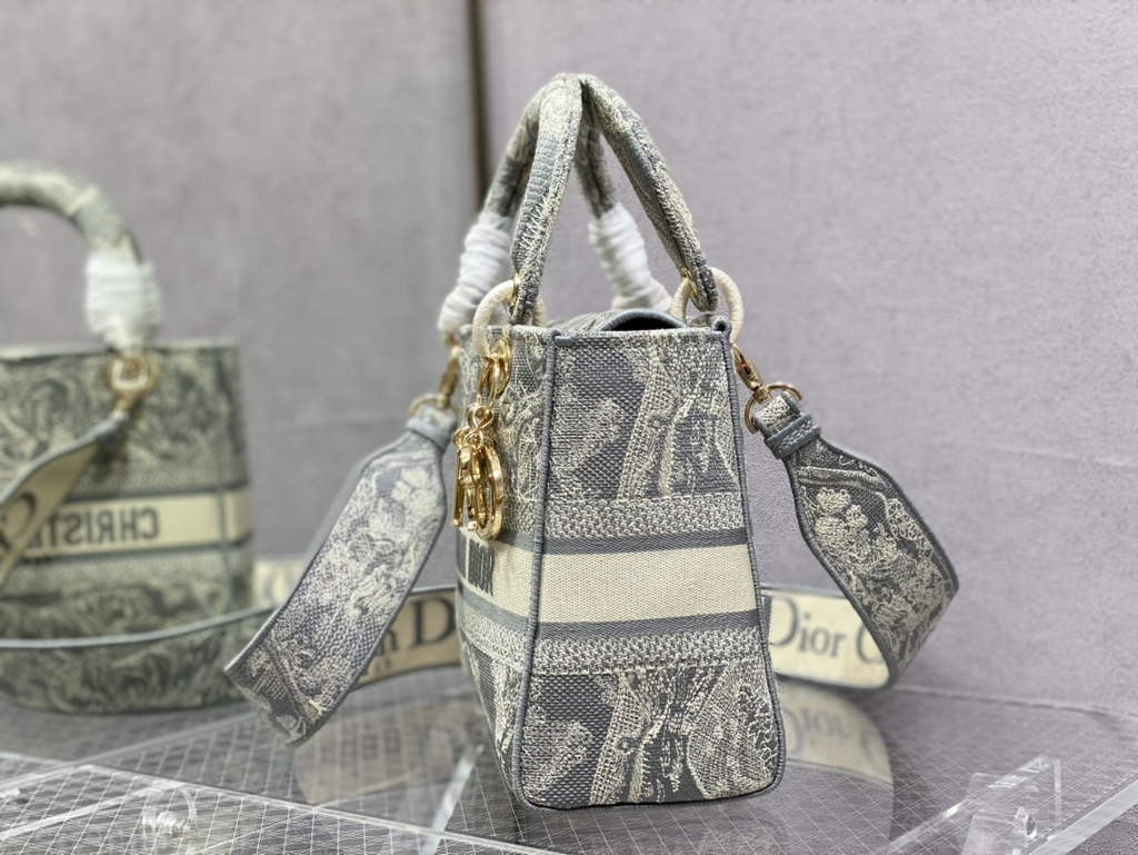 Dior M0565 Medium Lady D-Lite Bag Gray Toile de Jouy - Default Title - View 5