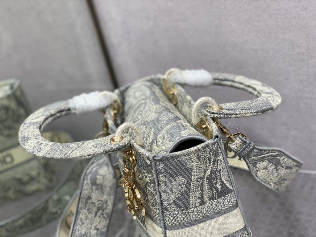 Dior M0565 Medium Lady D-Lite Bag Gray Toile de Jouy - Default Title - View 6