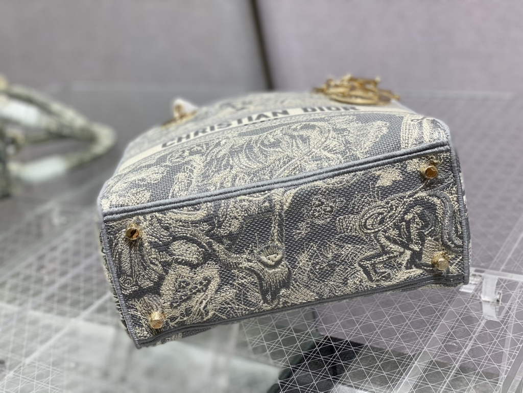 Dior M0565 Medium Lady D-Lite Bag Gray Toile de Jouy - Default Title - View 7