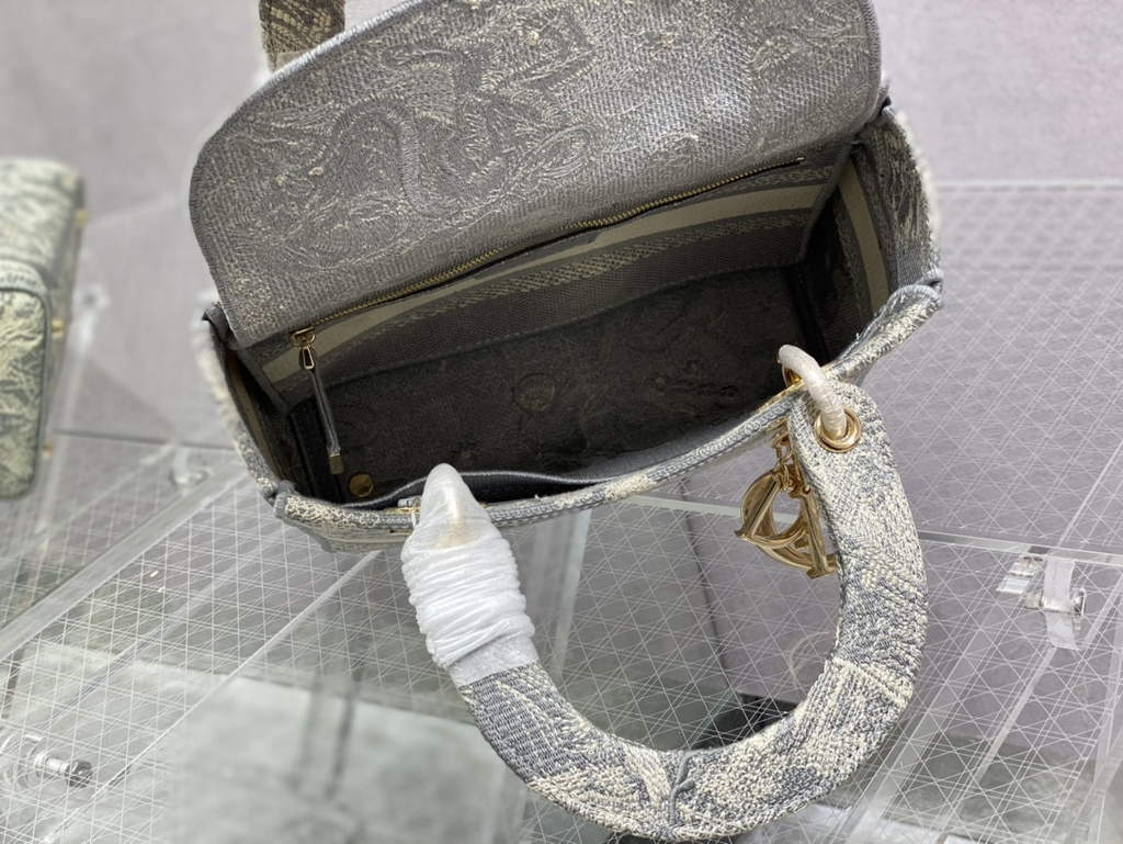 Dior M0565 Medium Lady D-Lite Bag Gray Toile de Jouy - Default Title - View 8