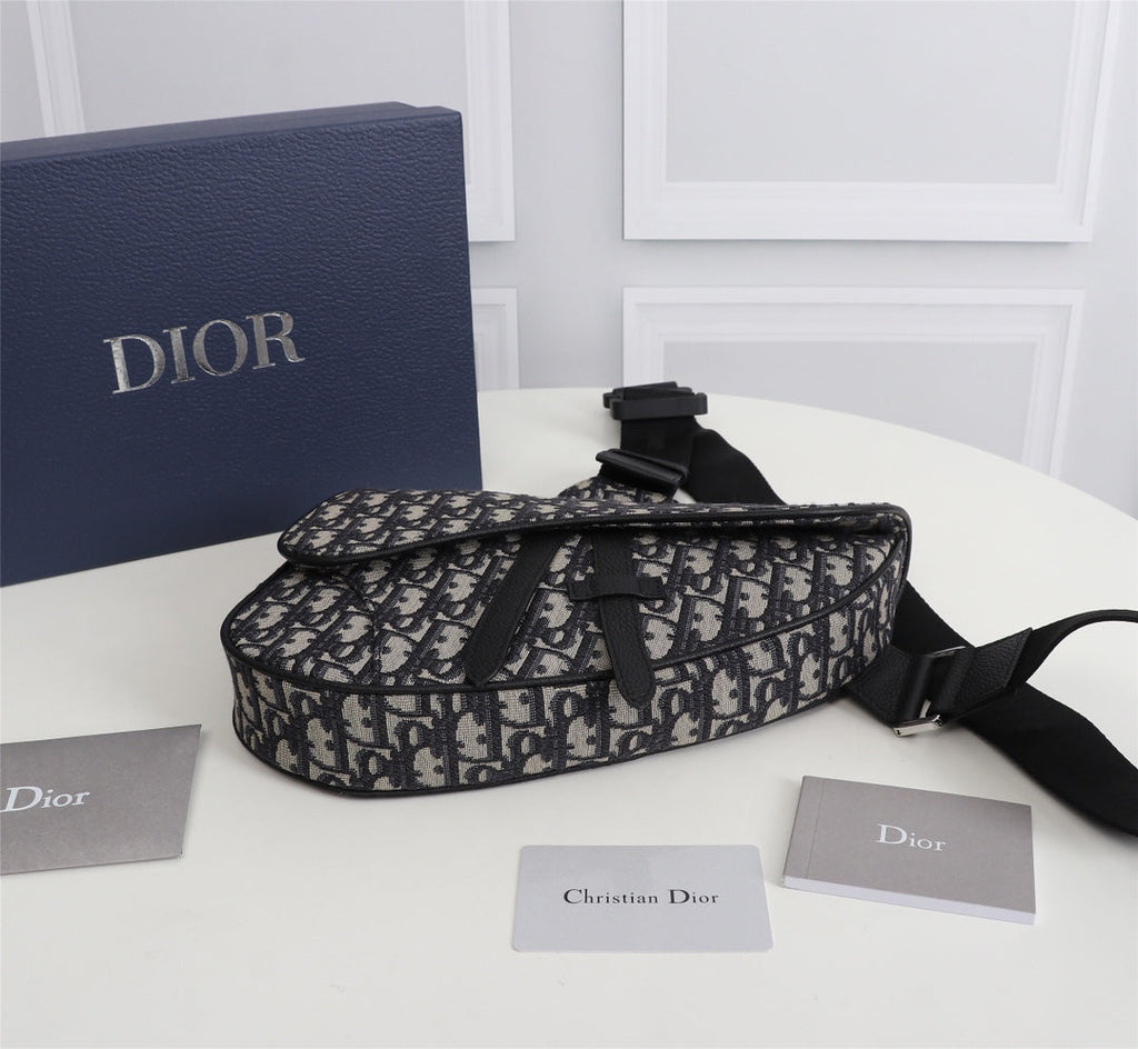Dior 1ADPO093 Saddle Bag Beige and Black Dior Oblique Jacquard
