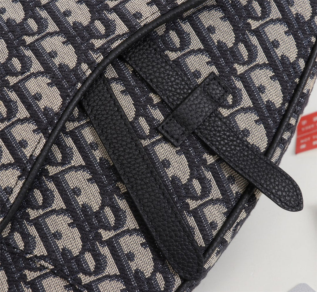 Dior 1ADPO093 Saddle Bag Beige and Black Dior Oblique Jacquard