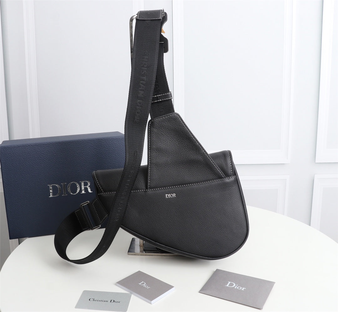 Dior 1ADPO093 Saddle Bag Black Canvas and Smooth Calfskin