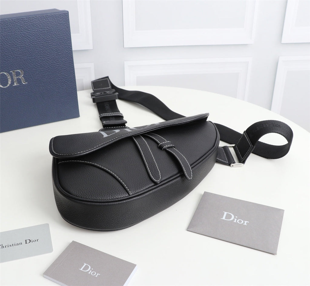 Dior 1ADPO093 Saddle Bag Black Canvas and Smooth Calfskin