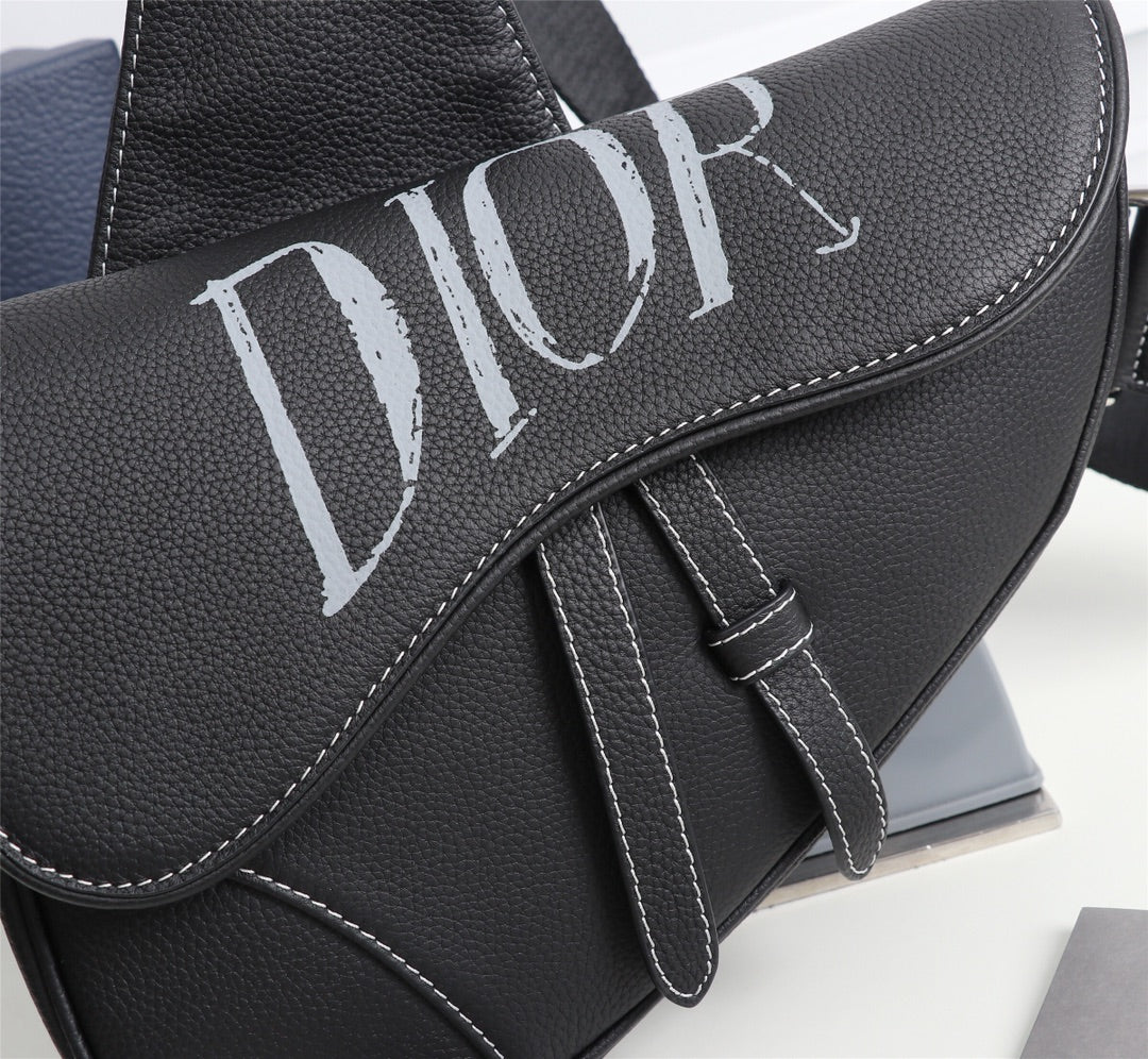 Dior 1ADPO093 Saddle Bag Black Canvas and Smooth Calfskin