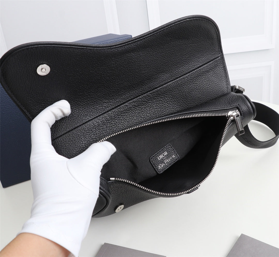 Dior 1ADPO093 Saddle Bag Black Canvas and Smooth Calfskin
