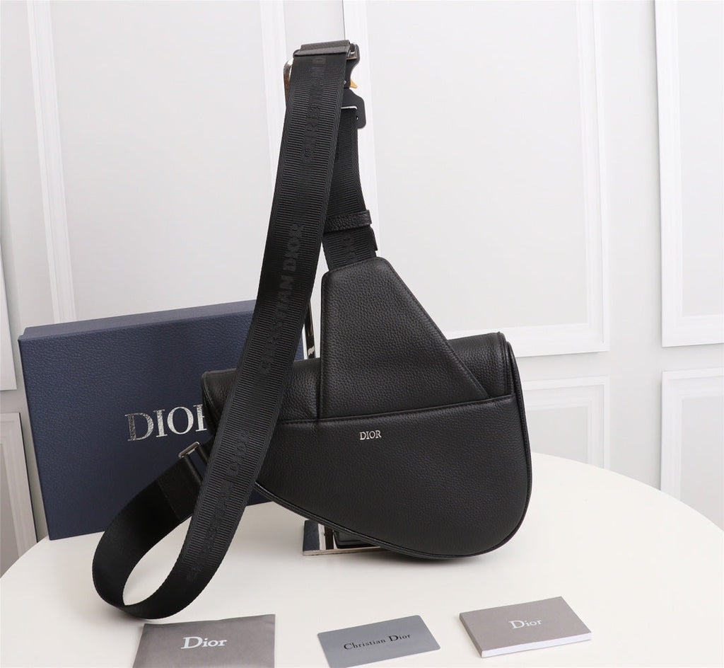 Dior 1ADPO093 Saddle Bag Black Canvas and Smooth Calfskin C