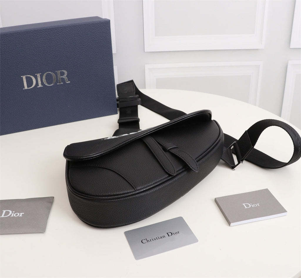 Dior 1ADPO093 Saddle Bag Black Canvas and Smooth Calfskin C