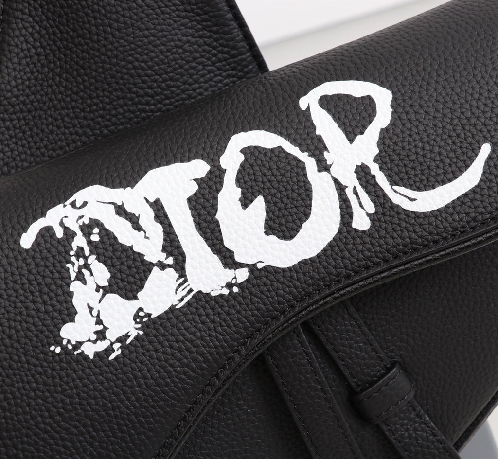 Dior 1ADPO093 Saddle Bag Black Canvas and Smooth Calfskin C
