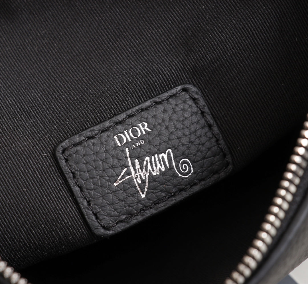 Dior 1ADPO093 Saddle Bag Black Canvas and Smooth Calfskin C