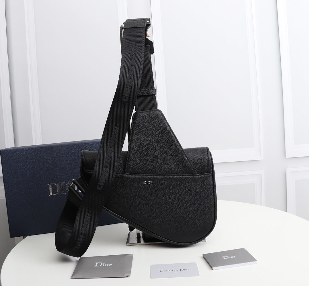 Dior 1ADPO093 Saddle Bag Black Canvas and Smooth Calfskin D