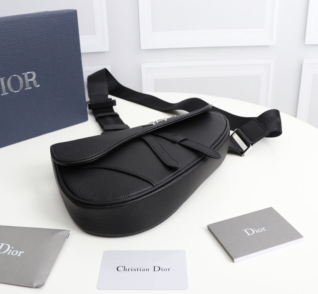 Dior 1ADPO093 Saddle Bag Black Canvas and Smooth Calfskin D