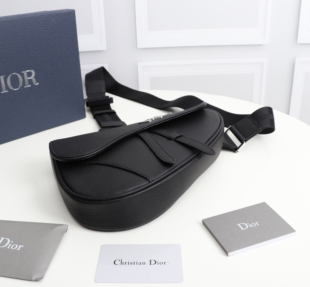 Dior 1ADPO093 Saddle Bag Black Canvas and Smooth Calfskin D