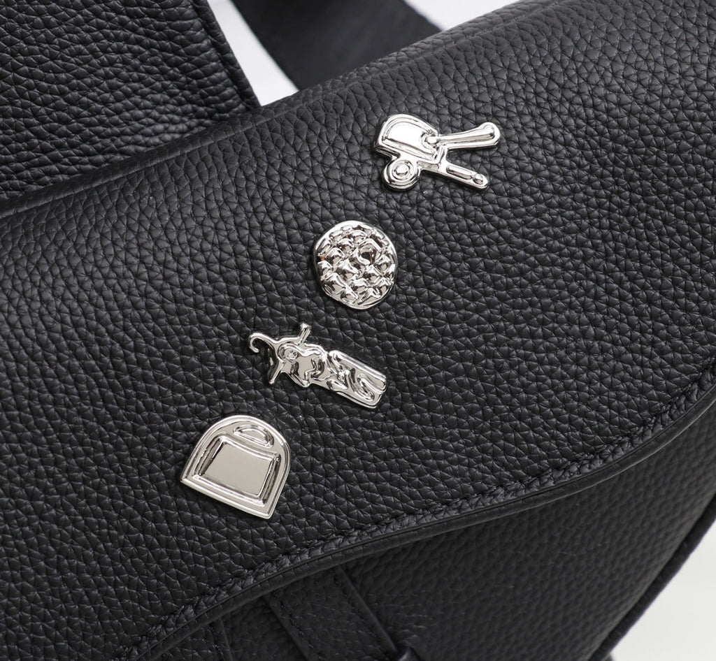 Dior 1ADPO093 Saddle Bag Black Canvas and Smooth Calfskin D