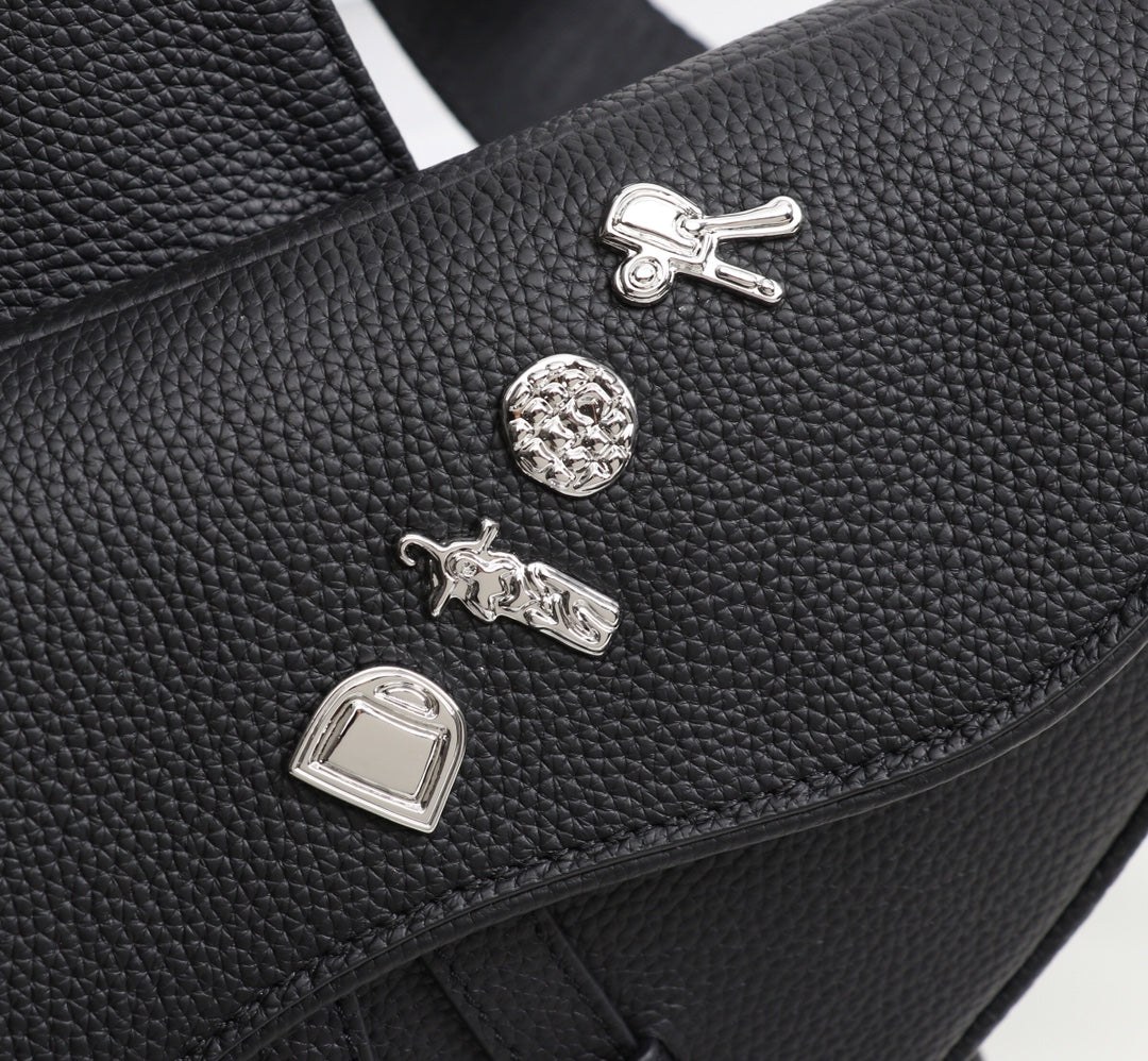 Dior 1ADPO093 Saddle Bag Black Canvas and Smooth Calfskin D