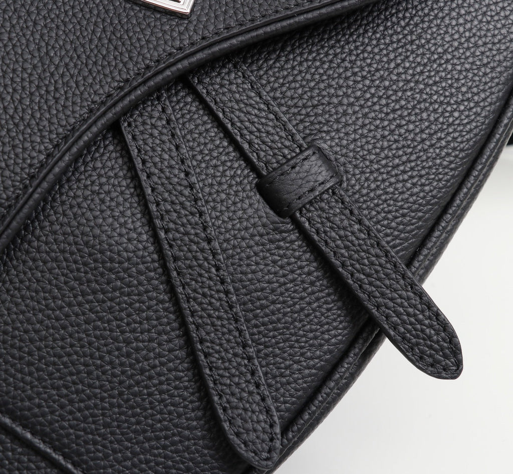 Dior 1ADPO093 Saddle Bag Black Canvas and Smooth Calfskin D