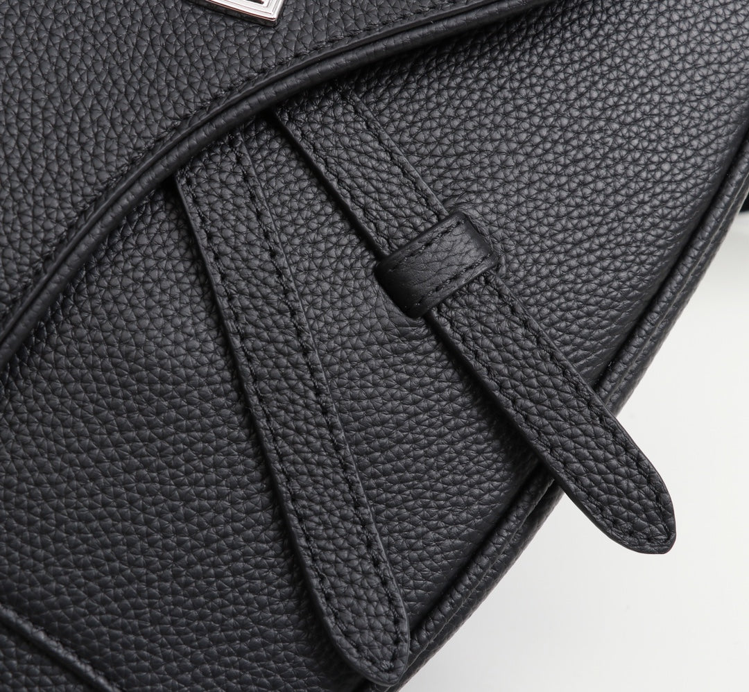 Dior 1ADPO093 Saddle Bag Black Canvas and Smooth Calfskin D