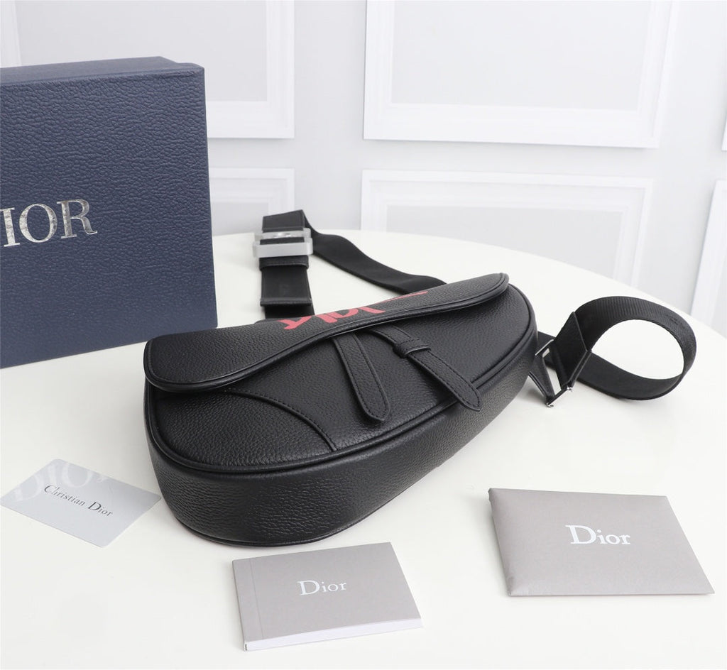 Dior 1ADPO093 Saddle Bag Black Canvas and Smooth Calfskin E