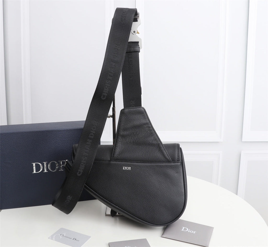 Dior 1ADPO093 Saddle Bag Black Canvas and Smooth Calfskin E
