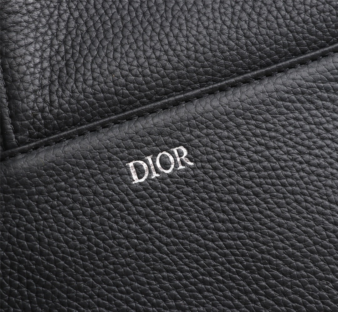 Dior 1ADPO093 Saddle Bag Black Canvas and Smooth Calfskin E