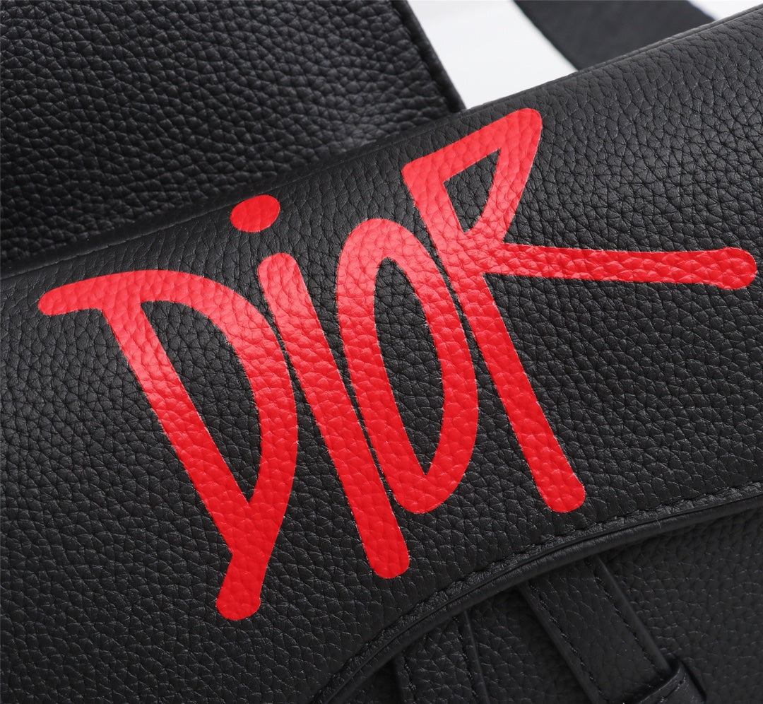 Dior 1ADPO093 Saddle Bag Black Canvas and Smooth Calfskin E