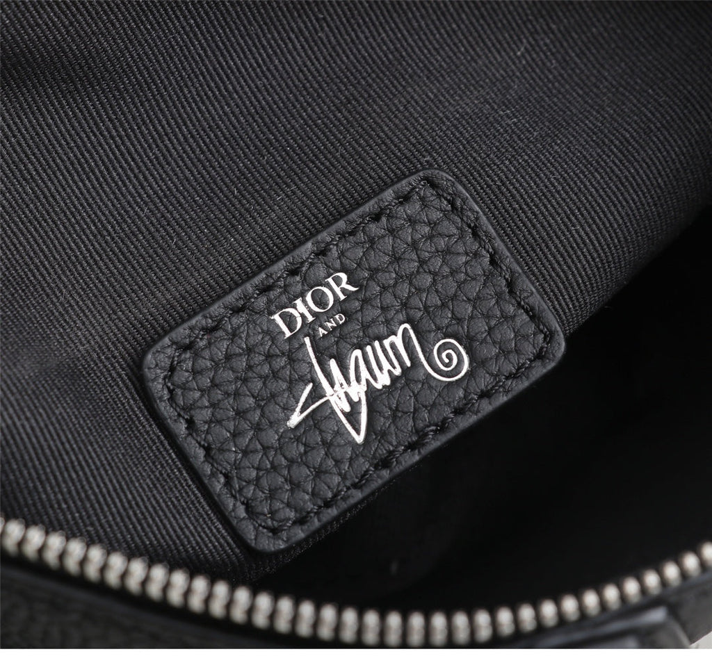 Dior 1ADPO093 Saddle Bag Black Canvas and Smooth Calfskin E