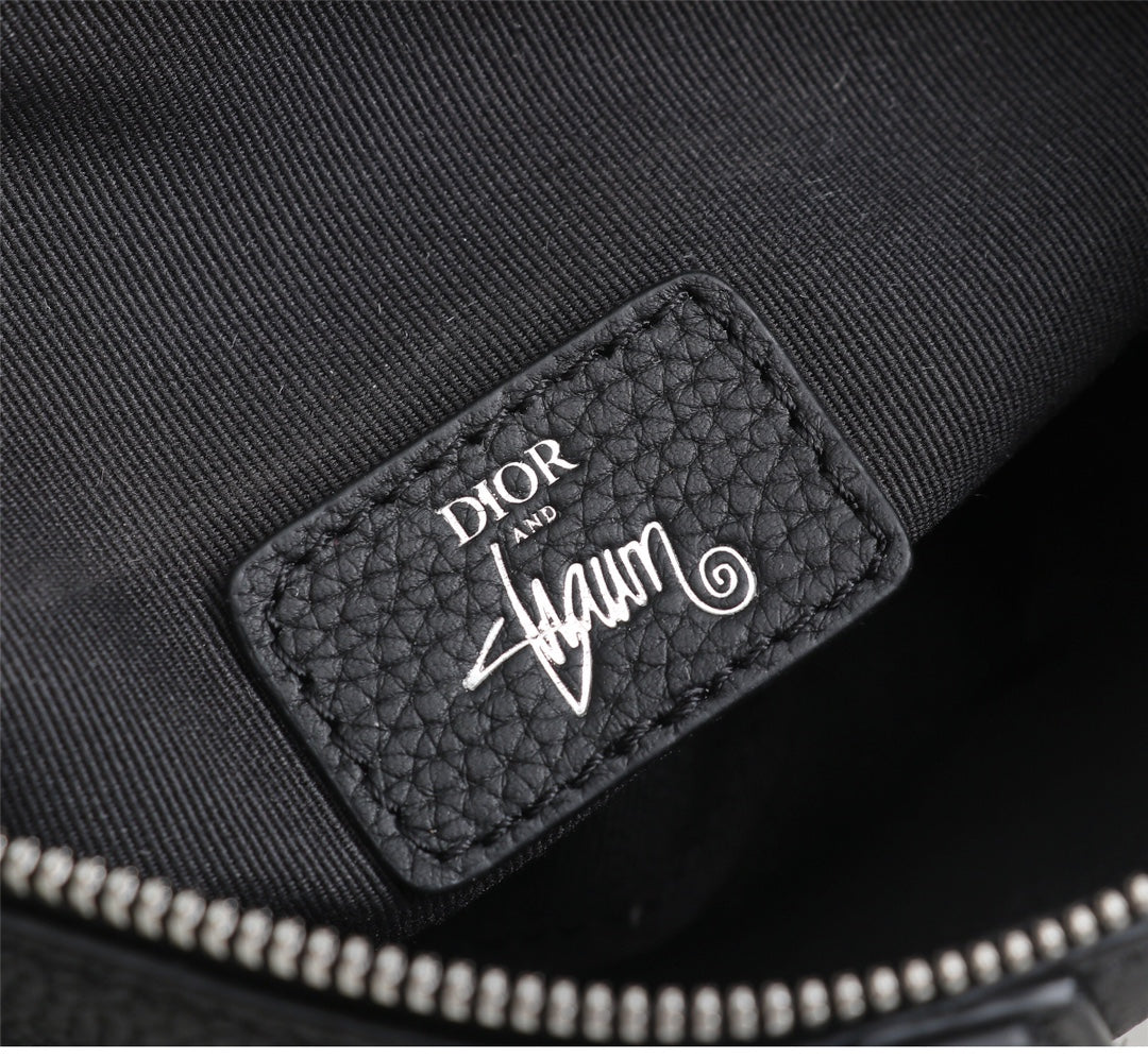 Dior 1ADPO093 Saddle Bag Black Canvas and Smooth Calfskin E