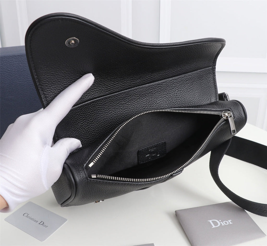 Dior 1ADPO093 Saddle Bag Black Canvas and Smooth Calfskin E
