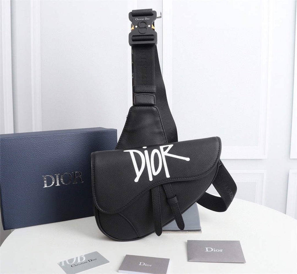 Dior 1ADPO093 Saddle Bag Black Canvas and Smooth Calfskin F