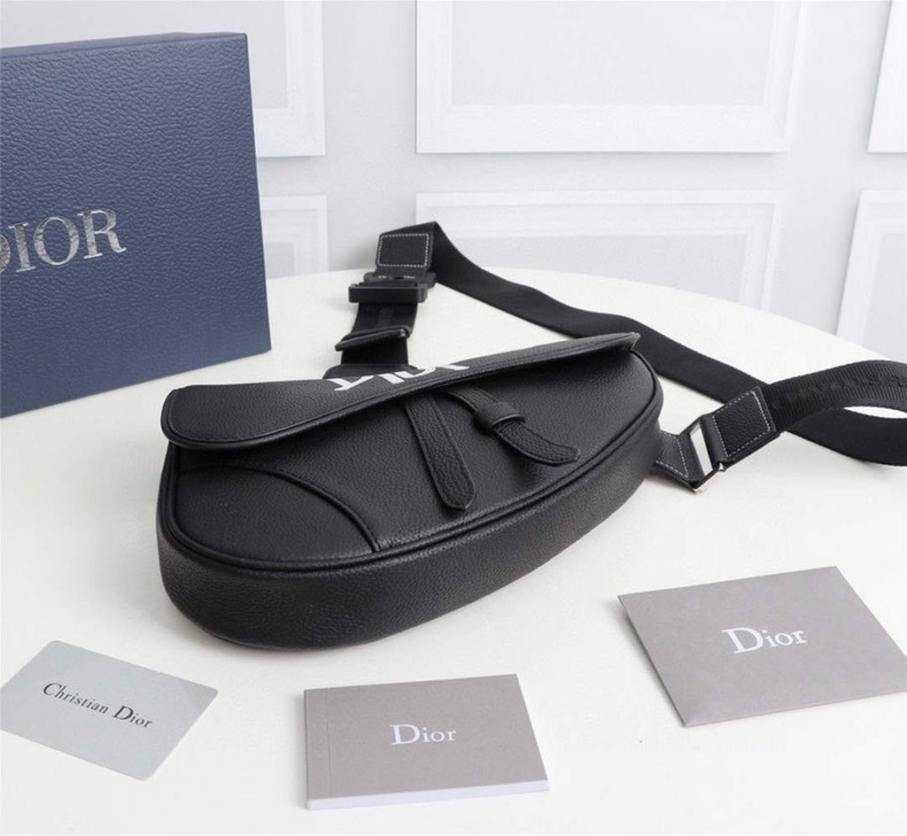 Dior 1ADPO093 Saddle Bag Black Canvas and Smooth Calfskin F