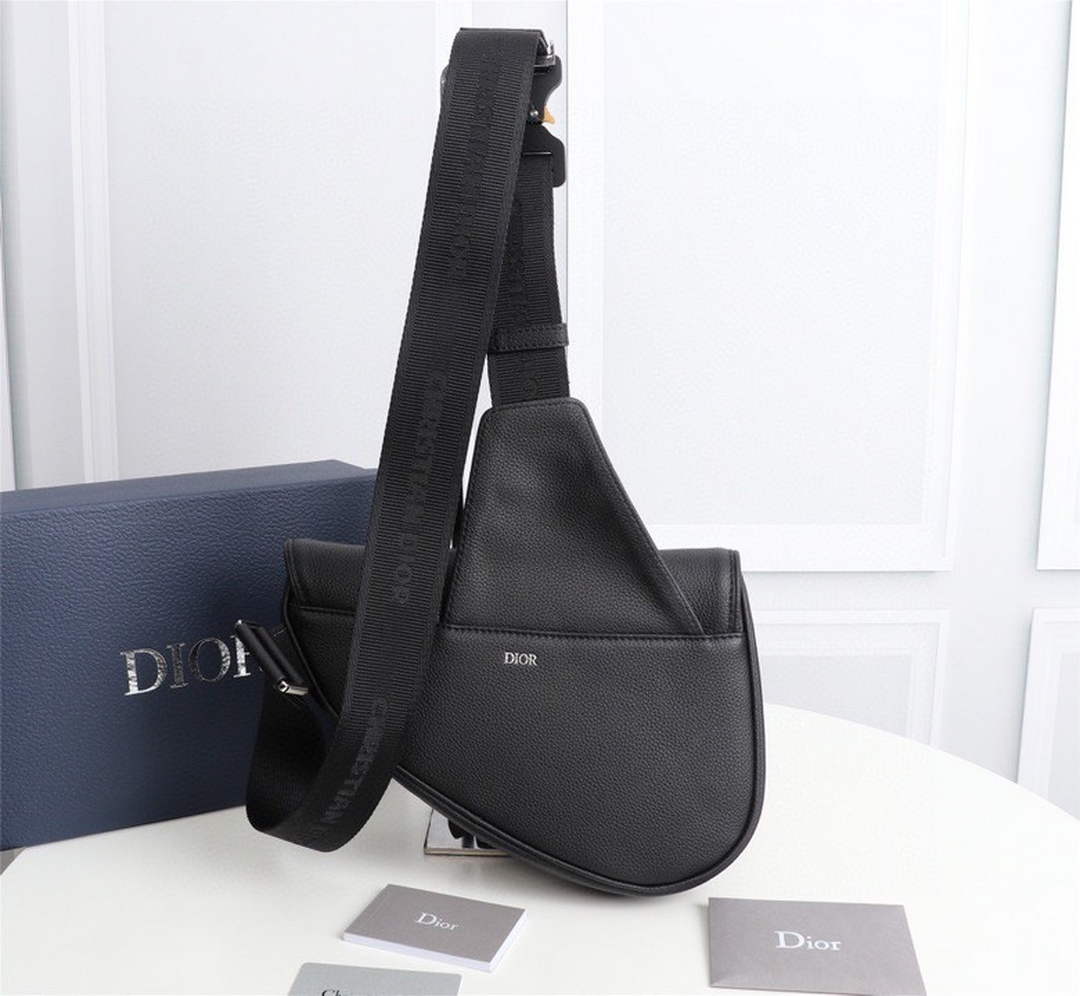 Dior 1ADPO093 Saddle Bag Black Canvas and Smooth Calfskin F