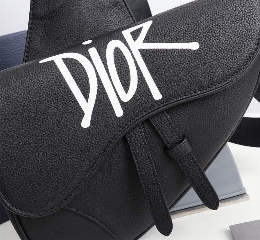 Dior 1ADPO093 Saddle Bag Black Canvas and Smooth Calfskin F