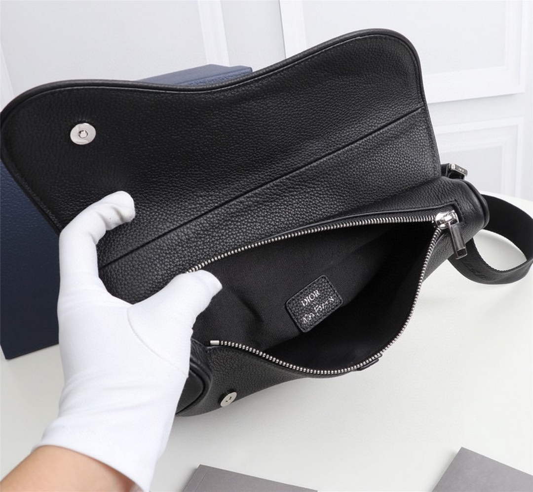 Dior 1ADPO093 Saddle Bag Black Canvas and Smooth Calfskin F