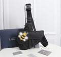Dior 1ADPO093 Saddle Bag Black Canvas and Smooth Calfskin AAA