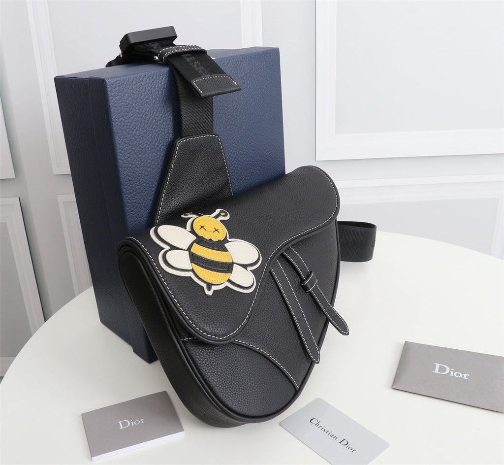 Dior 1ADPO093 Saddle Bag Black Canvas and Smooth Calfskin AAA