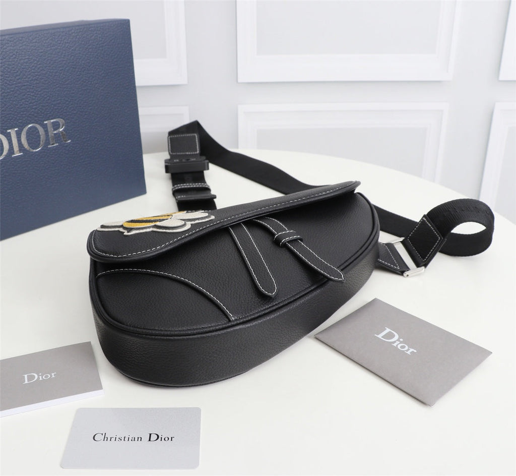 Dior 1ADPO093 Saddle Bag Black Canvas and Smooth Calfskin AAA