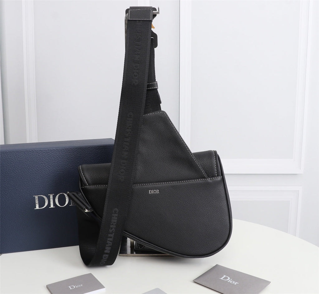 Dior 1ADPO093 Saddle Bag Black Canvas and Smooth Calfskin AAA