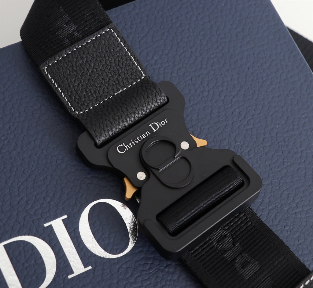 Dior 1ADPO093 Saddle Bag Black Canvas and Smooth Calfskin AAA