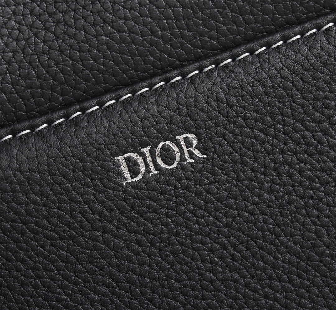 Dior 1ADPO093 Saddle Bag Black Canvas and Smooth Calfskin BB
