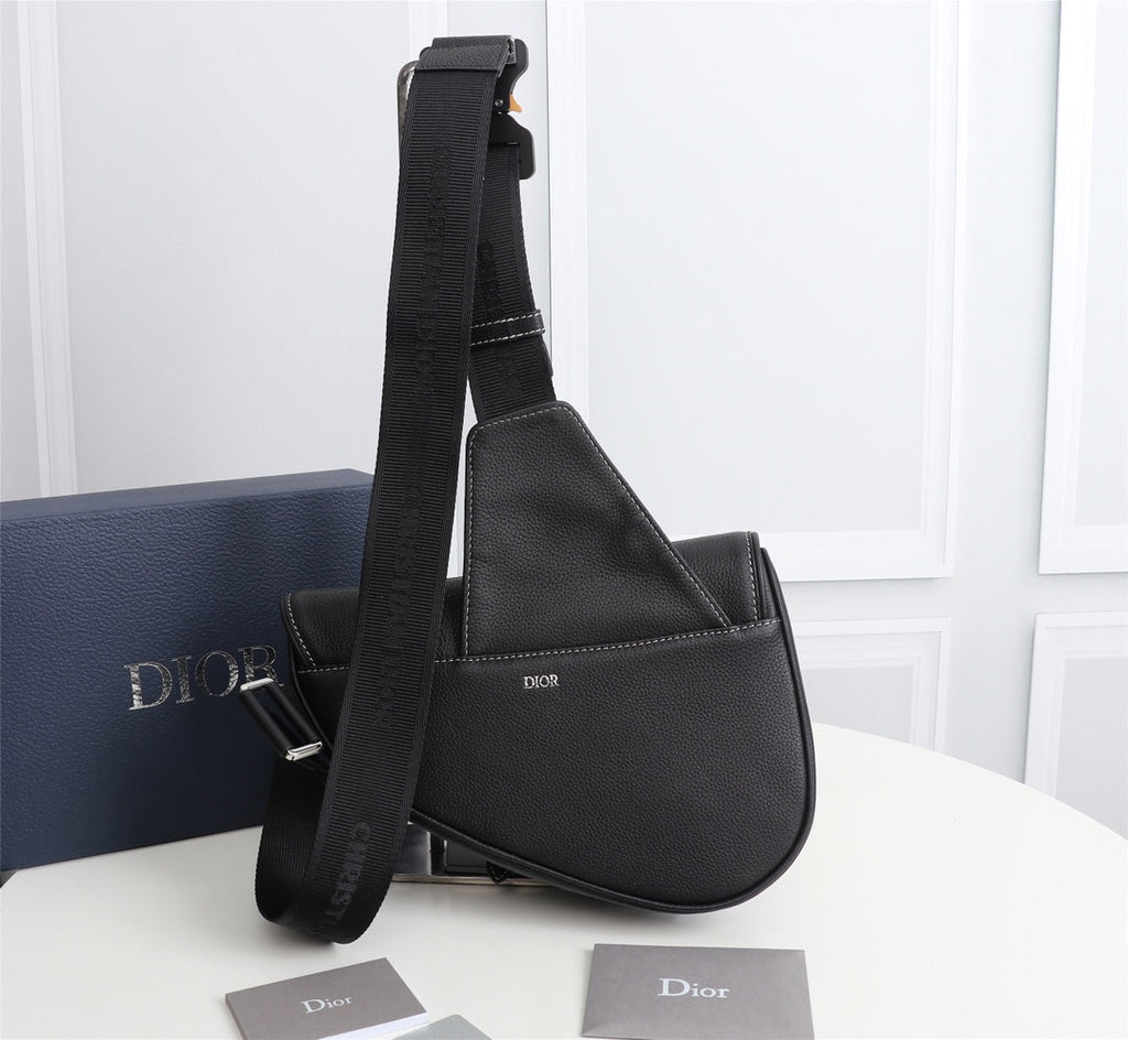 Dior 1ADPO093 Saddle Bag Black Canvas and Smooth Calfskin BB